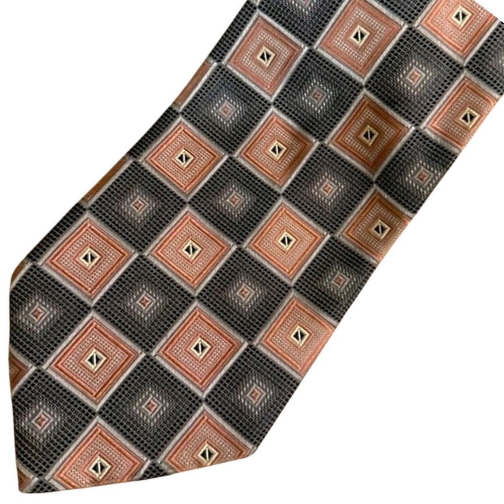 Baradello Como Italy Orange Brown 100% Italian Silk Classic Geometric Necktie
